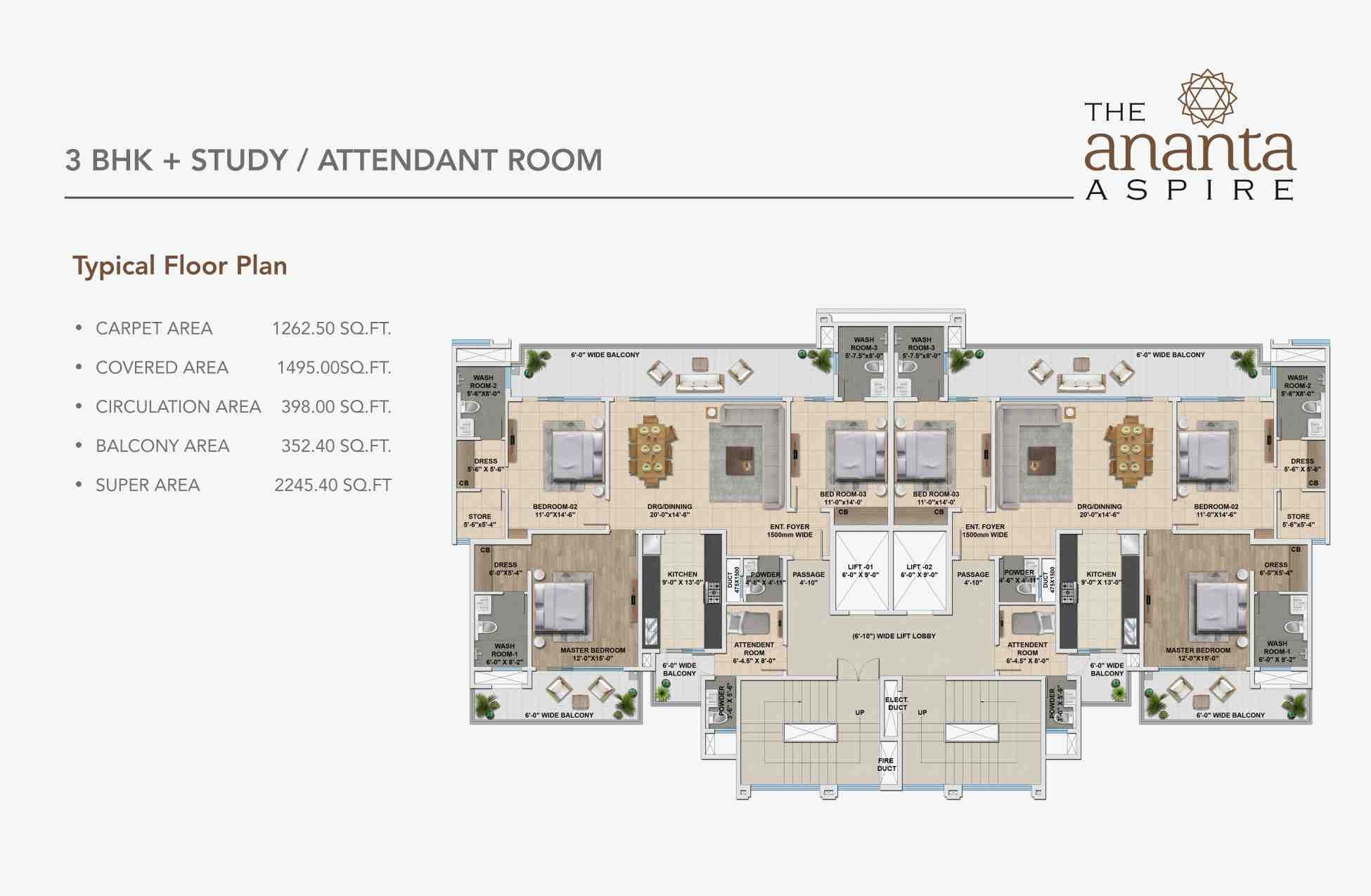 3BHK + 1 Floor Plan